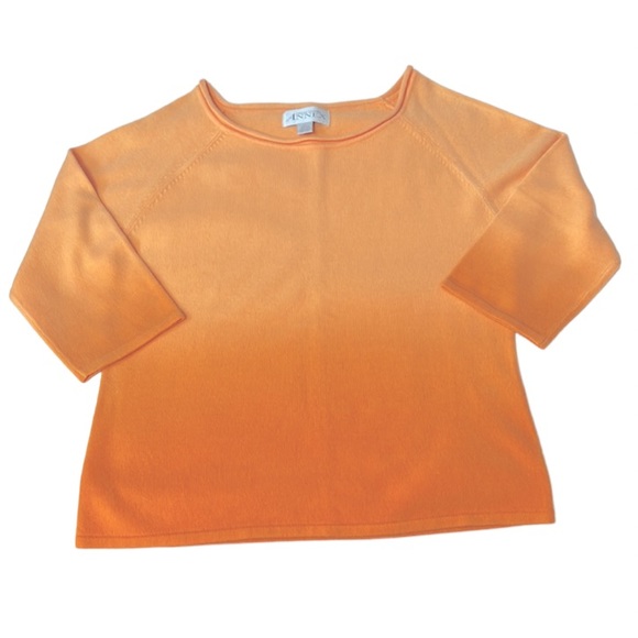 Casual Corner Annex Ombré Peachy Orange to Orange Boatneck 3/4 Sleeve Sweater L - Picture 4 of 6